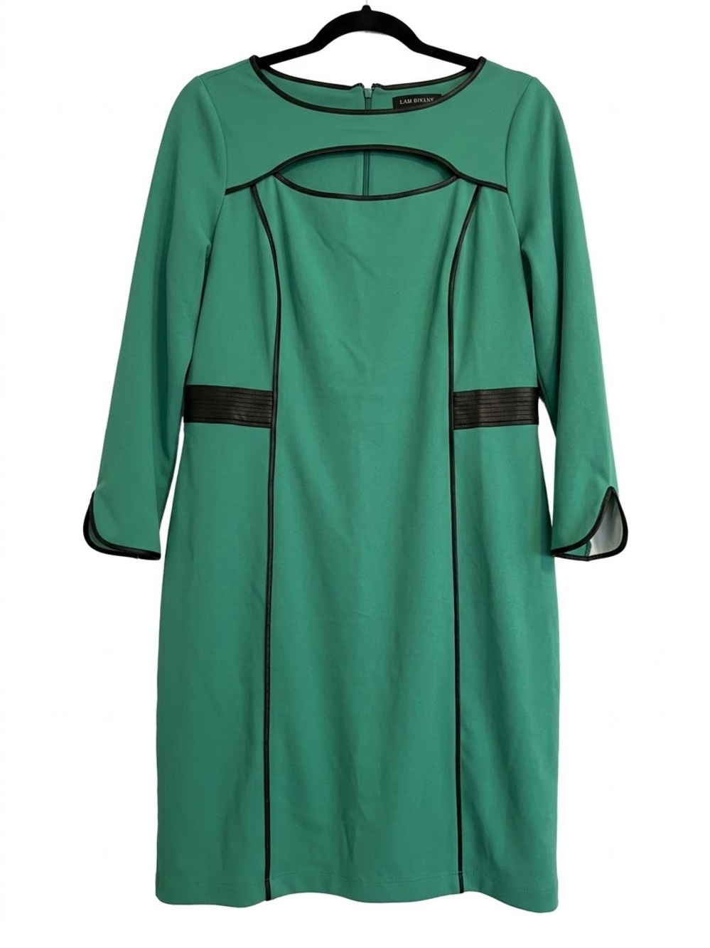 Lane Bryant Green Long Sleeve Sheath Dress with Black Trim